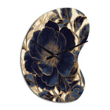Blue Gold Peonies Celebration IV - Asymmetric Metal Wall Clock