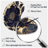 Blue Gold Peonies Celebration IV - Asymmetric Metal Wall Clock