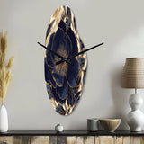 Blue Gold Peonies Celebration IV - Asymmetric Metal Wall Clock