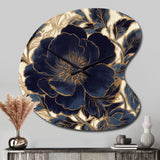 Blue Gold Peonies Celebration IV - Asymmetric Metal Wall Clock
