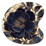 Blue Gold Peonies Celebration IV - Asymmetric Metal Wall Clock