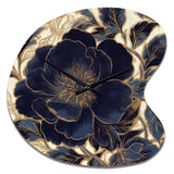 Blue Gold Peonies Celebration IV - Asymmetric Metal Wall Clock