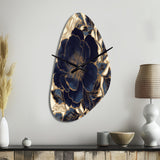 Blue Gold Peonies Celebration IV - Asymmetric Metal Wall Clock
