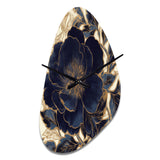 Blue Gold Peonies Celebration IV - Asymmetric Metal Wall Clock