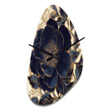 Blue Gold Peonies Celebration IV - Asymmetric Metal Wall Clock
