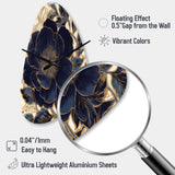 Blue Gold Peonies Celebration IV - Asymmetric Metal Wall Clock