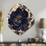 Blue Gold Peonies Celebration IV - Asymmetric Metal Wall Clock