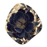 Blue Gold Peonies Celebration IV - Asymmetric Metal Wall Clock