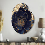 Blue Gold Peonies Celebration IV - Asymmetric Metal Wall Clock