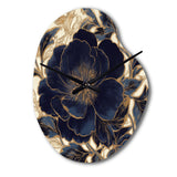 Blue Gold Peonies Celebration IV - Asymmetric Metal Wall Clock