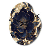 Blue Gold Peonies Celebration IV - Asymmetric Metal Wall Clock