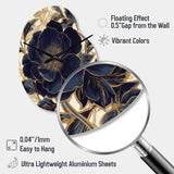 Blue Gold Peonies Celebration IV - Asymmetric Metal Wall Clock