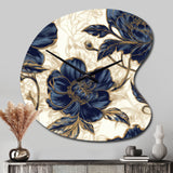 Blue Gold Peonies Celebration VII - Asymmetric Metal Wall Clock