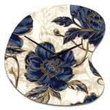 Blue Gold Peonies Celebration VII - Asymmetric Metal Wall Clock