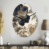 Blue Gold Peonies Symphony I - Asymmetric Metal Wall Clock