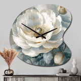 White Blue Peonies Symphony I - Asymmetric Metal Wall Clock