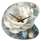 White Blue Peonies Symphony I - Asymmetric Metal Wall Clock