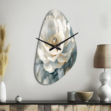 White Blue Peonies Symphony I - Asymmetric Metal Wall Clock