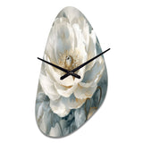 White Blue Peonies Symphony I - Asymmetric Metal Wall Clock