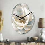 White Blue Peonies Symphony I - Asymmetric Metal Wall Clock