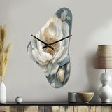 White Blue Peonies Symphony II - Asymmetric Metal Wall Clock