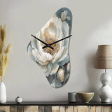 White Blue Peonies Symphony II - Asymmetric Metal Wall Clock