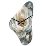 White Blue Peonies Symphony II - Asymmetric Metal Wall Clock