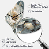 White Blue Peonies Symphony II - Asymmetric Metal Wall Clock