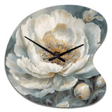 White Blue Peonies Symphony II - Asymmetric Metal Wall Clock