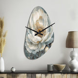 White Blue Peonies Symphony II - Asymmetric Metal Wall Clock