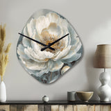 White Blue Peonies Symphony II - Asymmetric Metal Wall Clock