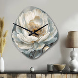 White Blue Peonies Symphony II - Asymmetric Metal Wall Clock