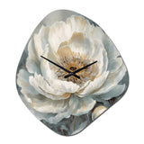 White Blue Peonies Symphony II - Asymmetric Metal Wall Clock