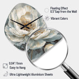White Blue Peonies Symphony II - Asymmetric Metal Wall Clock