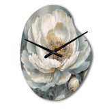 White Blue Peonies Symphony II - Asymmetric Metal Wall Clock