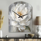 White Grey Peonies Artistry - Asymmetric Metal Wall Clock