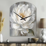 White Grey Peonies Artistry - Asymmetric Metal Wall Clock