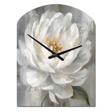 White Grey Peonies Artistry - Asymmetric Metal Wall Clock