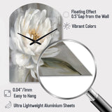 White Grey Peonies Artistry - Asymmetric Metal Wall Clock