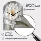 White Grey Peonies Artistry - Asymmetric Metal Wall Clock
