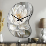 White Grey Peonies Artistry - Asymmetric Metal Wall Clock
