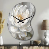 White Grey Peonies Artistry - Asymmetric Metal Wall Clock