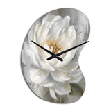 White Grey Peonies Artistry - Asymmetric Metal Wall Clock