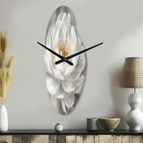White Grey Peonies Artistry - Asymmetric Metal Wall Clock