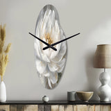 White Grey Peonies Artistry - Asymmetric Metal Wall Clock