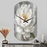 White Grey Peonies Artistry - Asymmetric Metal Wall Clock