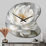 White Grey Peonies Artistry - Asymmetric Metal Wall Clock