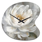 White Grey Peonies Artistry - Asymmetric Metal Wall Clock