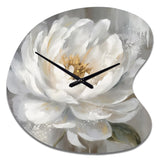White Grey Peonies Artistry - Asymmetric Metal Wall Clock