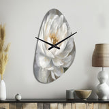 White Grey Peonies Artistry - Asymmetric Metal Wall Clock
